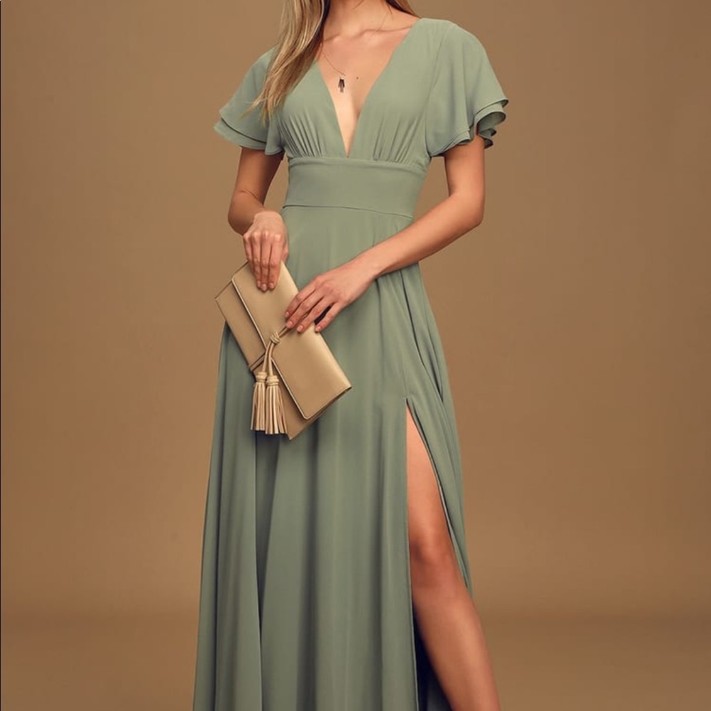 Promise Of Love Sage Brush Flutter Sleeve Maxi Dress- MEDIUM, bridesmaid dress